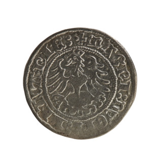 Lithuanian half-grosz, Sigismund I the Old (king of Poland; 1506–1548). Obverse: Pogon (Lithuanian