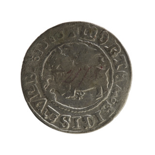 Lithuanian half-grosz, Sigismund I the Old (king of Poland; 1506–1548). Obverse: Pogon turned left;