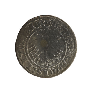 Lithuanian half-grosz, Sigismund I the Old (king of Poland; 1506–1548). Obverse: Pogon (Chasing