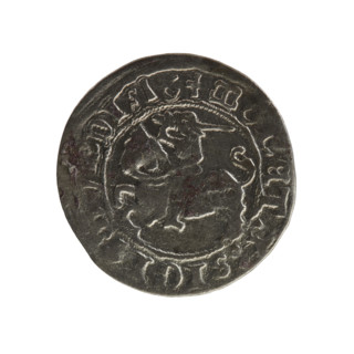 Lithuanian half-grosz, Sigismund I the Old (King of Poland; 1506–1548). Obverse: Pogon (Lithuanian
