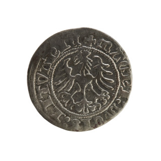 Lithuanian half-grosz, Sigismund I the Old (King of Poland; 1506–1548). Obverse: Pogon (Lithuanian