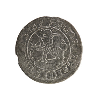 Lithuanian half-grosz, Sigismund I the Old (King of Poland; 1506–1548). Obverse: Pogon (Lithuanian