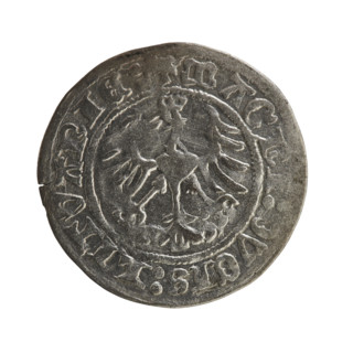 Lithuanian half-grosz, Sigismund I the Old (king of Poland; 1506–1548). Obverse: Pogon (Lithuanian
