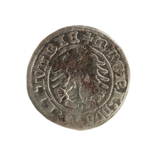 Lithuanian half-grosz, Sigismund I the Old (King of Poland; 1506–1548). Obverse: Pogon (Lithuanian