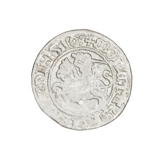 Lithuanian half-grosz, Sigismund I the Old (king of Poland; 1506–1548). Obverse: Pogon (Lithuanian