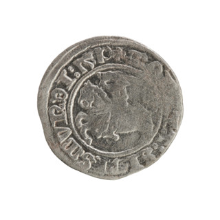 Lithuanian half-grosz, Sigismund I the Old (King of Poland; 1506–1548). Obverse: Pogon (Lithuanian