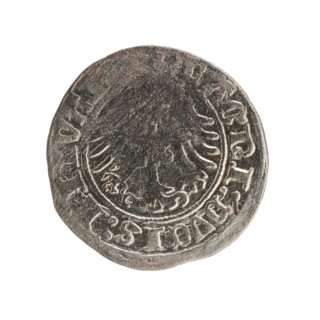 Lithuanian half-grosz, Sigismund I the Old (King of Poland; 1506–1548). Obverse: Pogon (Lithuanian