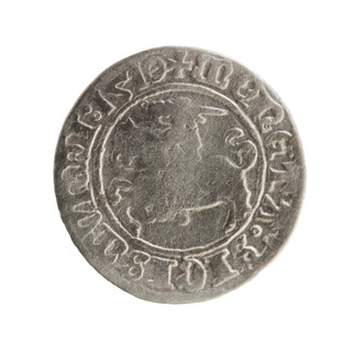 Lithuanian half-grosz, Sigismund I the Old (King of Poland; 1506–1548). Obverse: Pogon (Lithuanian