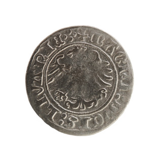 Lithuanian half-grosz, Sigismund I the Old (King of Poland; 1506–1548). Obverse: Pogon (Coat of