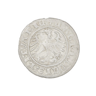 Lithuanian half-grosz, Sigismund I the Old (King of Poland; 1506–1548). Obverse: Pogon (mounted