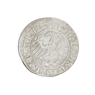 Lithuanian half-grosz, Sigismund I the Old (King of Poland; 1506–1548). Obverse: Pogon turned left;