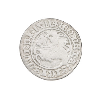 Lithuanian half-grosz, Sigismund I the Old (King of Poland; 1506–1548). Obverse: Pogon (Lithuanian