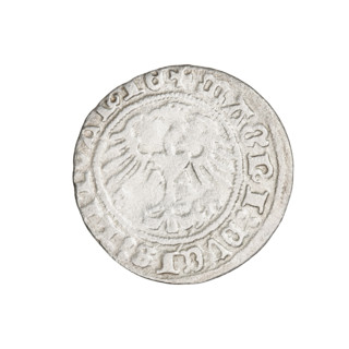 Lithuanian half-grosz, Sigismund I the Old (King of Poland; 1506–1548). Obverse: Pogon (Lithuanian
