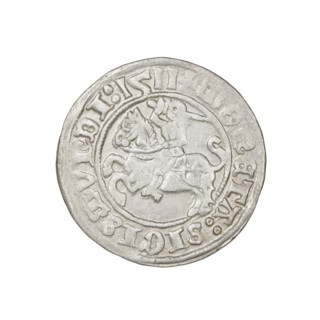 Lithuanian half-grosz, Sigismund I the Old (King of Poland; 1506–1548). Obverse: Pogon (Lithuanian