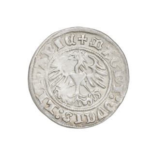 Lithuanian half-grosz, Sigismund I the Old (King of Poland; 1506–1548). Obverse: Pogon (Lithuanian
