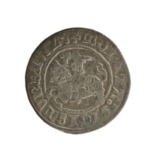 Lithuanian half-grosz, Sigismund I the Old (king of Poland; 1506–1548). Obverse: Pogon (mounted