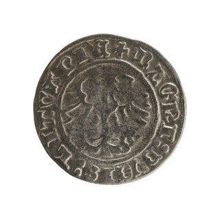 Lithuanian half-grosz of Sigismund I the Old (king of Poland; 1506–1548). Obverse: Pogon