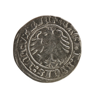 Lithuanian half-grosz, Sigismund I the Old (king of Poland; 1506–1548). Obverse: Chase (coat of