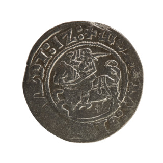 Lithuanian half-grosz, Sigismund I the Old (king of Poland; 1506–1548). Obverse: Chaser (Chaser