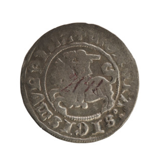 Lithuanian half-grosz, Sigismund I the Old (king of Poland; 1506–1548). Obv.: Pogon turned left; in