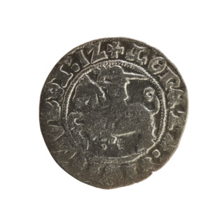 Lithuanian half-grosz, Sigismund I the Old (King of Poland; 1506–1548). Obverse: Pogon turned left;