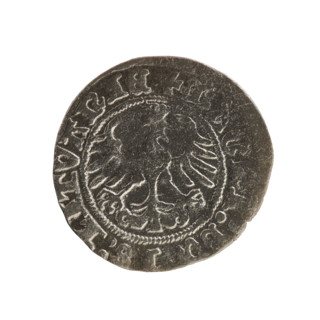 Lithuanian half-grosz, Sigismund I the Old (King of Poland; 1506–1548). Obverse: Pogon (Lithuanian