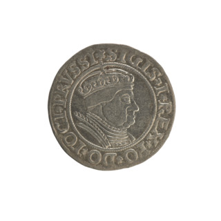 Prussian grosz, Sigismund I the Old (King of Poland; 1506–1548). Obverse: Crowned male bust in