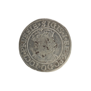 Prussian grosz, Sigismund I the Old (King of Poland; 1506–1548). Obverse: Crowned male bust in