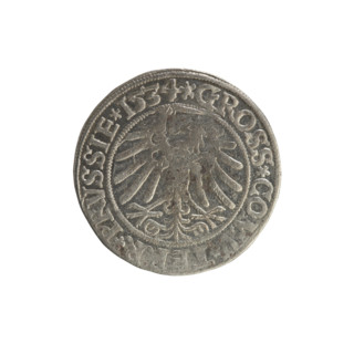 Prussian grosz, Sigismund I the Old (King of Poland; 1506–1548). Obverse: Crowned male bust in