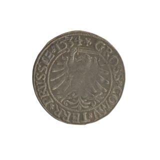 Prussian grosz, Sigismund I the Old (King of Poland; 1506–1548). Silver coin (grosz), 1534, Torun,