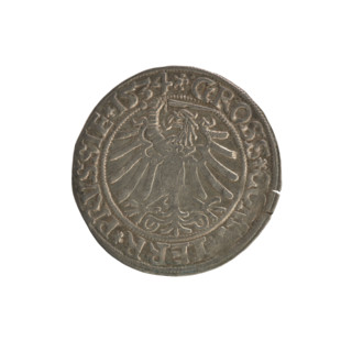Prussian grosz, Sigismund I the Old (King of Poland; 1506–1548). Obverse: Crowned male bust in