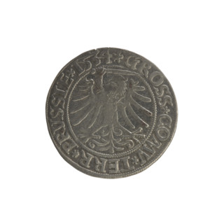 Prussian grosz, Sigismund I the Old (King of Poland; 1506–1548). Obverse: Crowned male bust in
