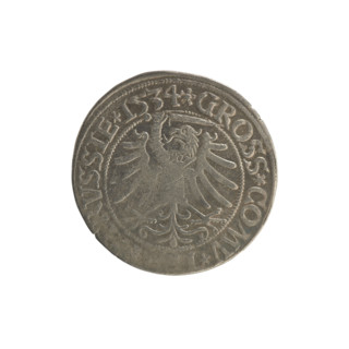 Prussian grosz, Sigismund I the Old (King of Poland; 1506–1548). Silver coin (grosz), 1534, Torun,