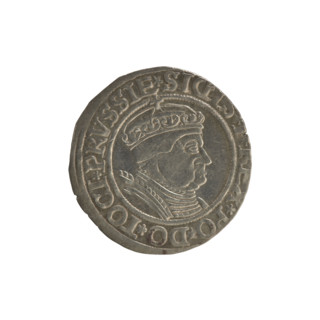Prussian grosz, Sigismund I the Old (King of Poland; 1506–1548). Obverse: Crowned male bust in