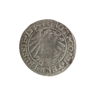 Prussian grosz, Sigismund I the Old (King of Poland; 1506–1548). Silver coin, 1534. Obverse: