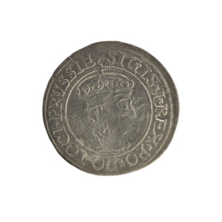 Prussian grosz, Sigismund I the Old (King of Poland; 1506–1548). Obverse: Crowned male bust in