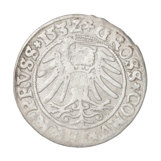 Prussian grosz, Sigismund I the Old (King of Poland; 1506–1548). Obverse: Crowned male bust in