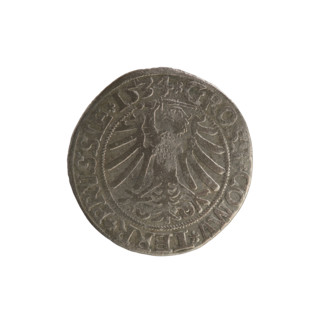 Prussian grosz, Sigismund I the Old (King of Poland; 1506–1548). Polish coin, Jagiellonian dynasty.