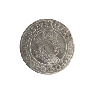 Prussian grosz, Sigismund I the Old (King of Poland; 1506–1548). Obverse: Crowned male bust in