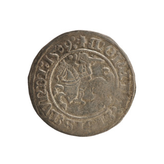 Lithuanian half-grosz, Sigismund I the Old (king of Poland; 1506–1548). Obverse: Chaser turned