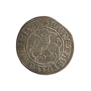 Lithuanian half-grosz, Sigismund I the Old (king of Poland; 1506–1548). Obverse: Chaser (Lithuanian