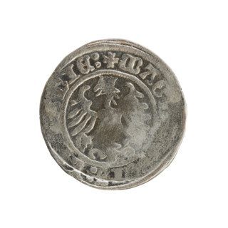 Lithuanian half-grosz, Sigismund I the Old (King of Poland; 1506–1548). Obverse: Pogon (Lithuanian