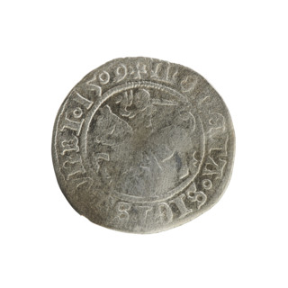 Lithuanian half-grosz, Sigismund I the Old (King of Poland; 1506–1548). Obverse: Pogon (Lithuanian