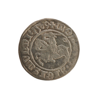 Lithuanian half-grosz, Sigismund I the Old (king of Poland; 1506–1548). Obverse: Chaser (Lithuanian
