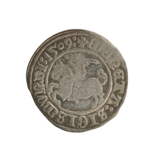 Lithuanian half-grosz (1509) of Sigismund I the Old (king of Poland, 1506–1548). Obverse: Pursuer