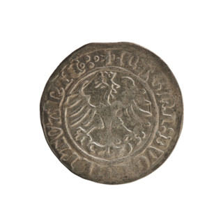 Lithuanian half-grosz of Sigismund I the Old (king of Poland, 1506–1548). Obverse: Pursuer (emblem