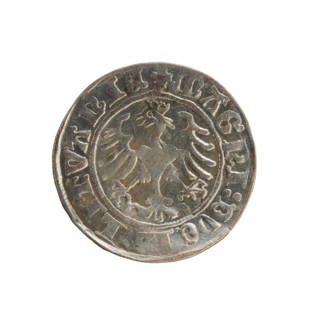 Lithuanian half-grosz, Sigismund I the Old (king of Poland; 1506–1548). Silver coin, 1509. Obverse: