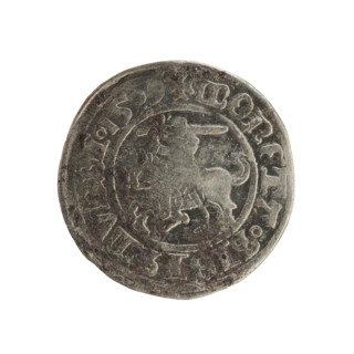 Lithuanian half-grosz, Sigismund I the Old (King of Poland; 1506–1548). Obverse: Pogon (Lithuanian
