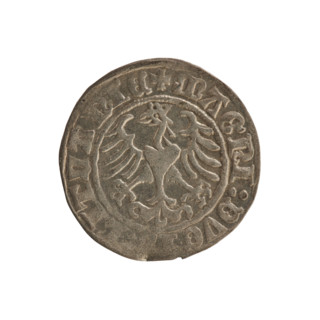 Lithuanian half-grosz, Sigismund I the Old (King of Poland; 1506–1548). Obverse: Pogon (Lithuanian