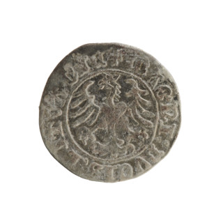 Lithuanian half-grosz, Sigismund I the Old (King of Poland; 1506–1548). Obverse: Pogon (Lithuanian